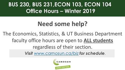 Economics 103, 104 & Business 230, 231 Tutoring Winter 2019